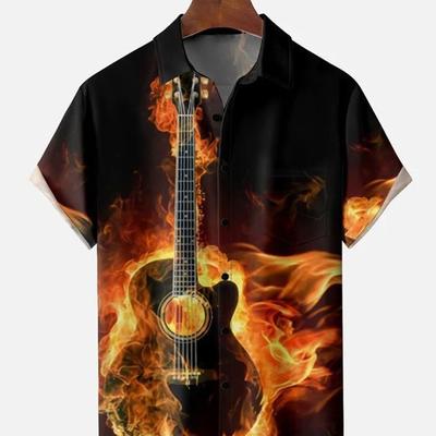 Verão novo instrumento musical 3D impressão Havaí camisa de manga curta masculina tamanho grande solto férias praia camisa tops