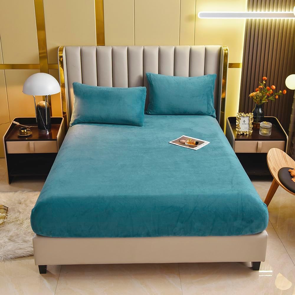 Samt Spannbettlaken Einzelbettgröße, Fleece Plüsch Bettlaken Matratzenschonerbezug mit 15'' Tiefes Eckteil Warm Flauschiges Unterbett Lavendel