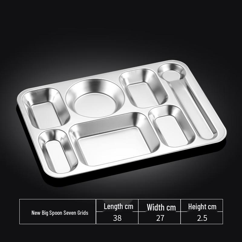 Thickened Stainless Steel Square Compartmented Meal Tray 201 Stainless Steel
