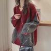 European Diamond Check Raccoon Fleece Sweater for Women - Autumn 2024 Collection, Loose Fit, Versatile and Trendy.