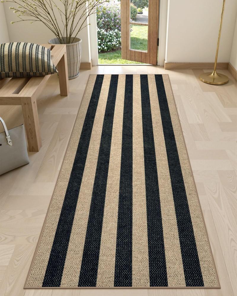 Tapis coureur à rayures verticales Gris Noir Motif à rayures Tapis de sol antidérapant Pour couloir Cuisine Entrée Tapis de sol pour la maison 40x60