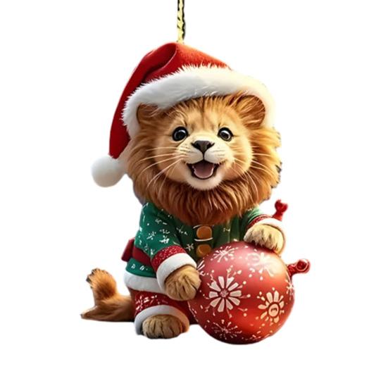 Christmas Ornaments for Tree Acrylic Cartoon Animal Car Rear Mirror Hanging Charm 2D Flat Cat/Dog/Bear/Rabbit Pendant for Tree Auto Interior Accessory