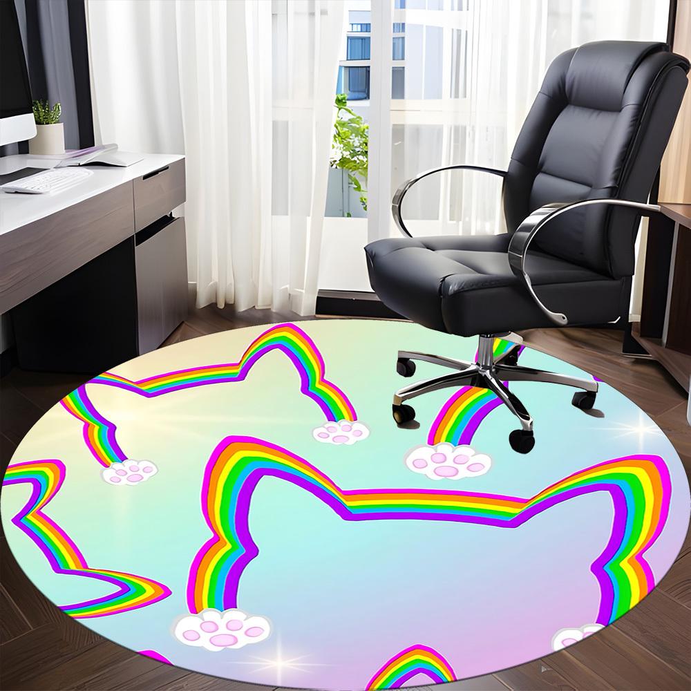 1pc Rainbow Cat Office Round Area Rug,  Mat Suitable ForOffice, Under Office Chairs Bedroom Living Room Home Decor, Room Deco