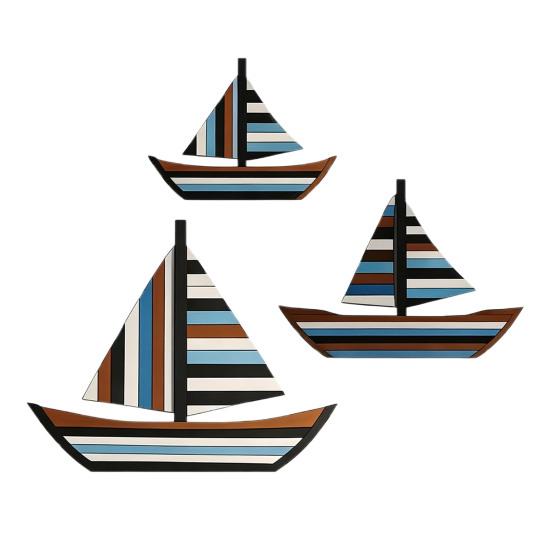 

3 Pcs Wooden Sailboat Wall Decor Coastal Nautical Hanging Sailboat Wall Art Rustic Ocean Shipping Boat Sculpture for Home Bathroom Living Room Bedroom Sets