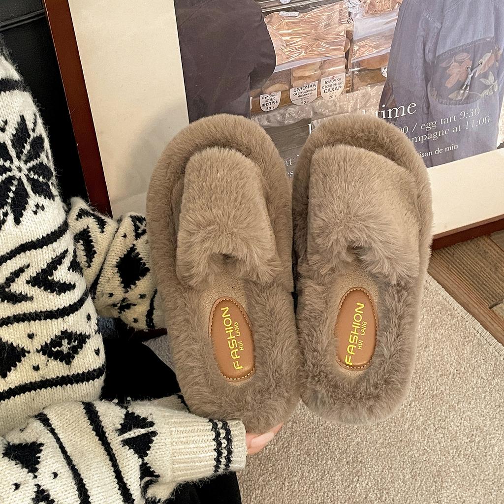 Queen Fan White French Thick-soled Fluffy Slippers Women's Outwear 2025 New Autumn and Winter Skirt Cotton Slippers