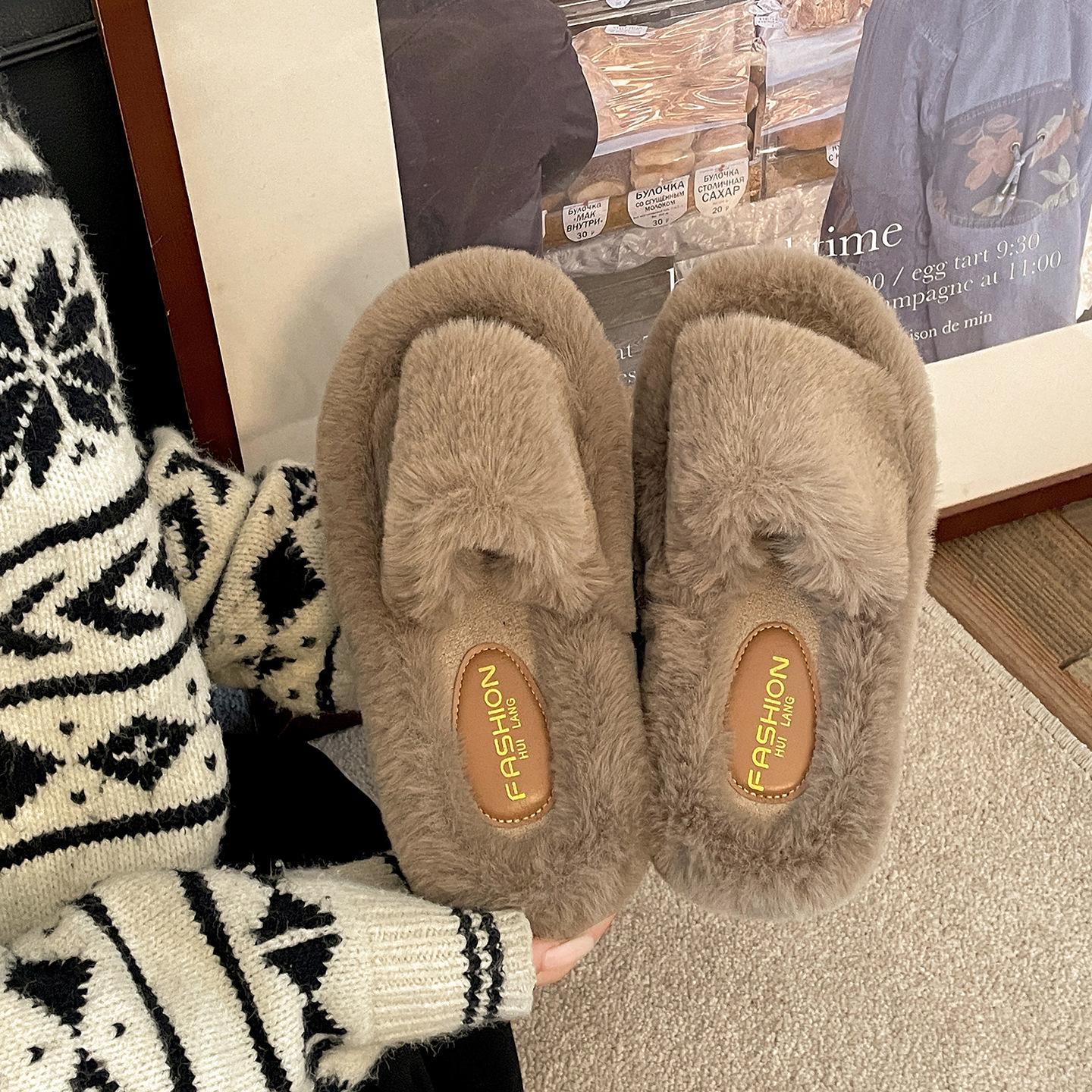 

Тапочки Queen Fan белые французские на толстой подошве пушистые женские уличные 2025 новые осенне-зимние тапочки-юбка из хлопка 42 хаки