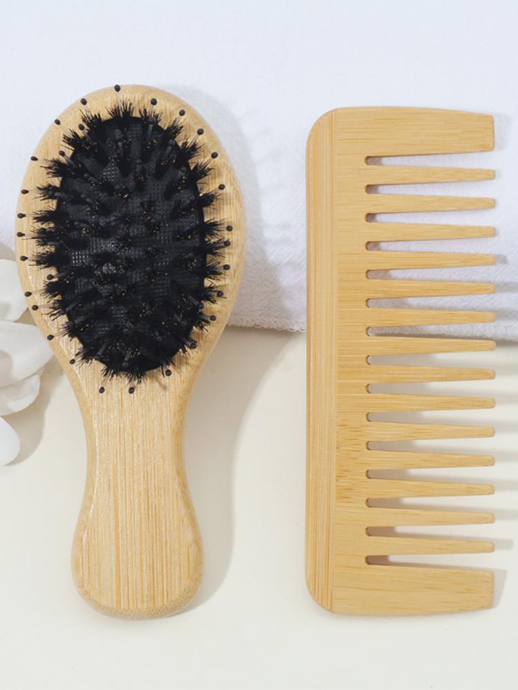 2pcs/1pcs Small Air Cushion Comb and Natural High Quality Wide Tooth Bamboo Comb, Smooth Hair Without Knots