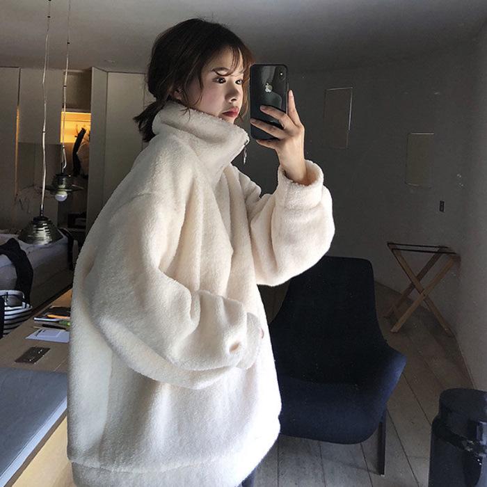 Women's Korean-Style Oversized Lamb Wool Zipper Hoodie