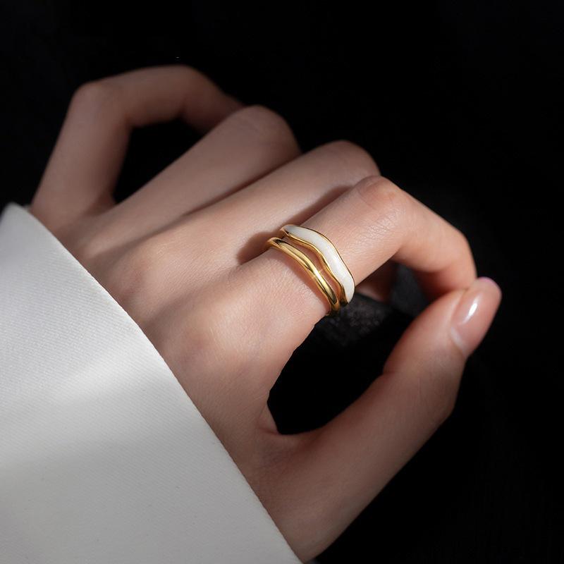 Double Layer Wave S925 Silver Open Ring - Women's Korean Fashion, Exquisite Simple Cold Style Index Finger Ring.