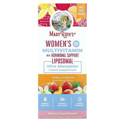 Multivitamin for Women 40+, Multivitamin with Hormones, Vanilla Peach, 14 Pouches, 0.5 Fl Oz (15 Ml) Each