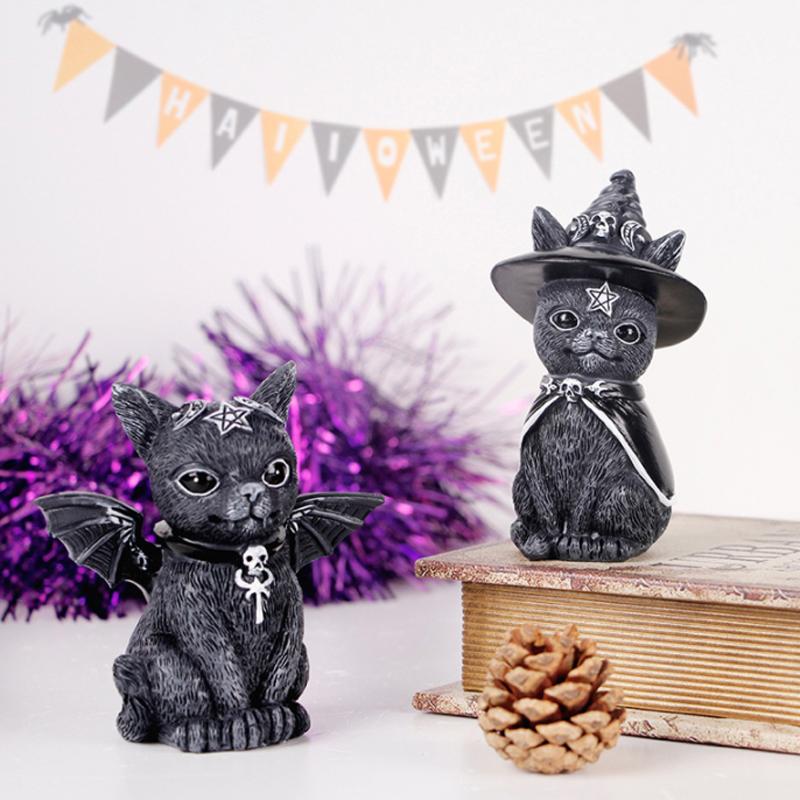 1Pc Magic Cat Creative Resin Ornament Halloween Decoration Demon Black Cat Holiday Gift Home Decoration