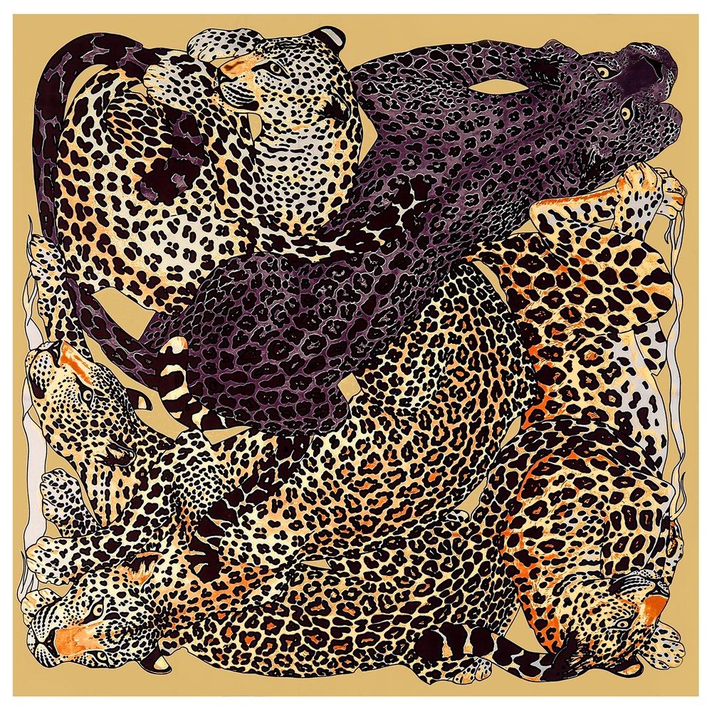 POBING Silk Scarf Women Large Shawls Back Garden Print Stoles Square Bandana Luxury Kerchief Hijab Female Foulards 130CM