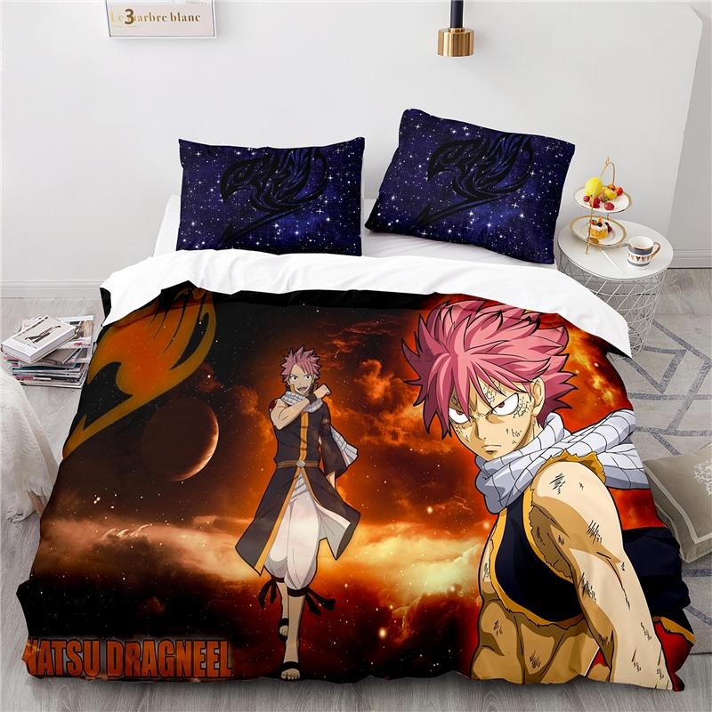 Popularne Anime Fairy Tail Zestaw Pościeli z Nadrukiem 3D Lucy Gray Fullbuster Etherious Nadrukowany Zestaw Poszwy na Kołdrę z Poszewką na Poduszkę