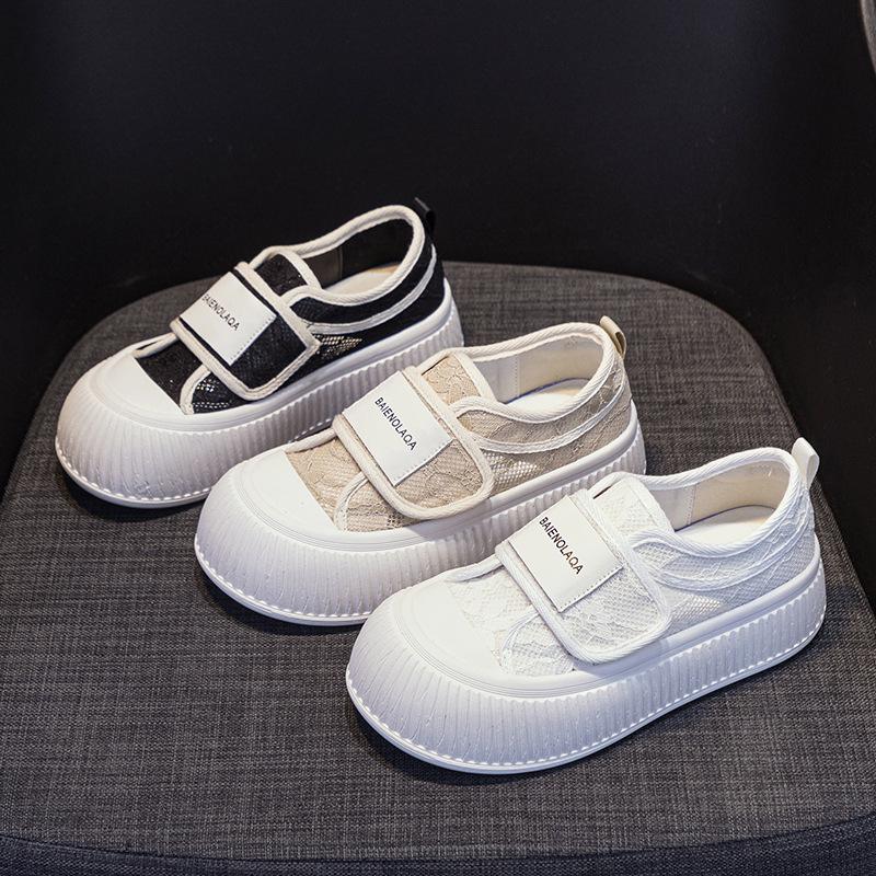 Thick-soled Fisherman Shoes Shallow Mouth Breathable Lace Mesh Biscuit Board Shoes Versatile Casual Hollow Bread Shoes Casual Fashion