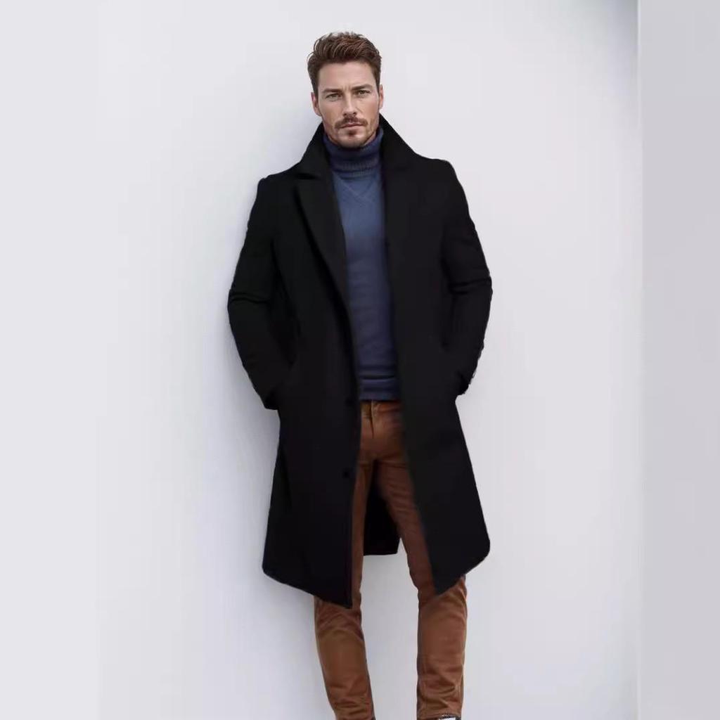 2024 Men's Woolen Mid-length Trench Coat - Multiple Colors & Sizes Available