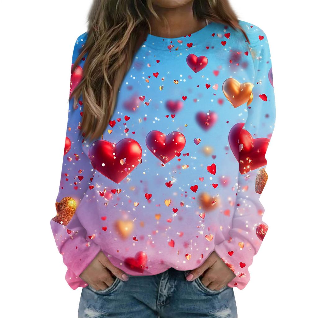 Damenmode Lässig Langarm Bedruckter Halsausschnitt Sweatshirt-Oberteil