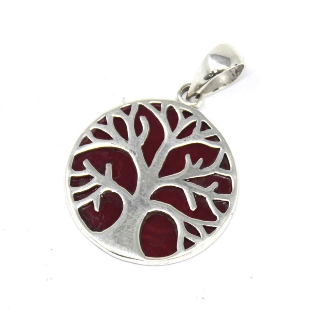Tree of Life Silver Pendant 22mm Coral Effect