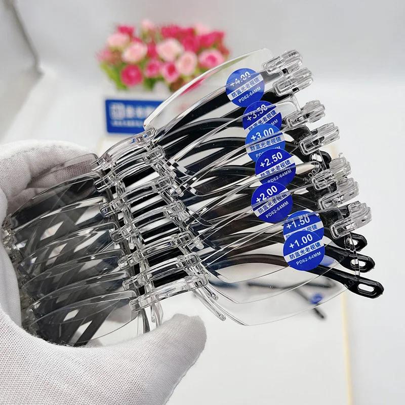 Reading Glasses Men Anti Blue Rays Presbyopia Goggles Women Vintage Rimless Eyewear Diopter +1.0 1.5 2.0 2.5 3.0 3.5 4.0
