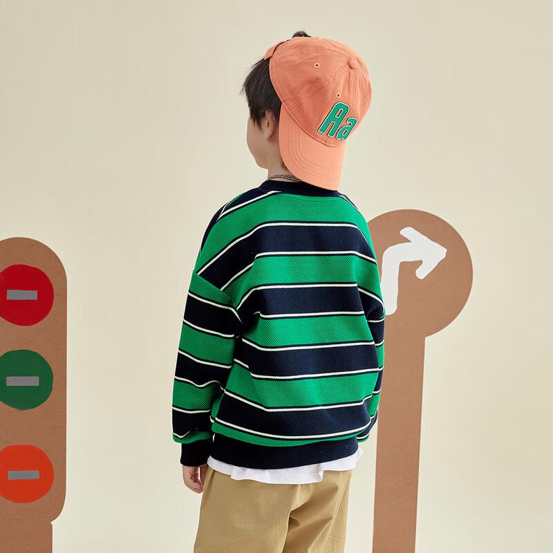 DuoDuoJia Boy s Striped Drop Shoulder Round Neck Sweatshirt 110