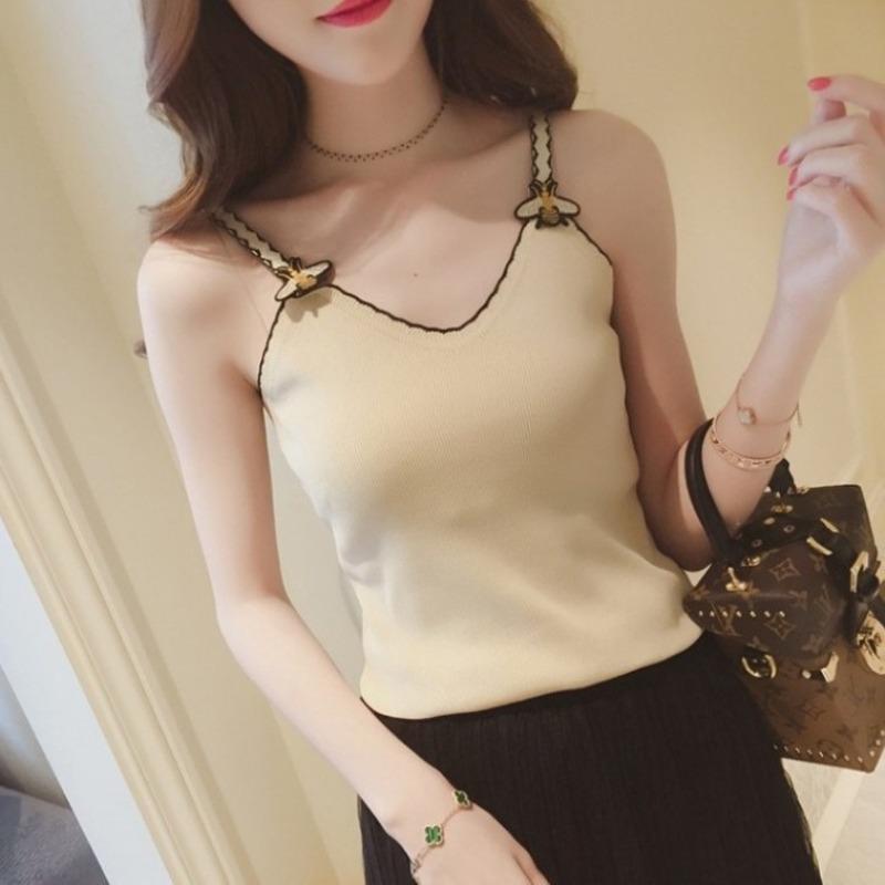 Sommer Neue Mode Cartoon Gestricktes Camisole Damen Kurz Slim Fit Vielseitiges Unterhemd Top