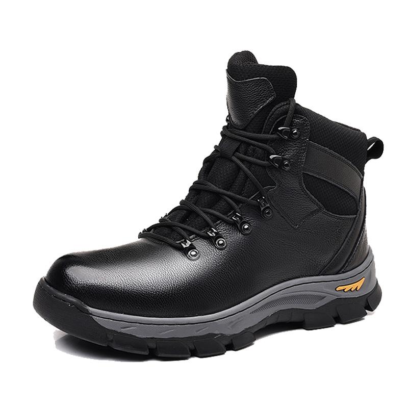 

Classic Men Winter Boots Leather Sneakers Man Fur Plush Snow boots Warm Outdoor Ankle Boots Hiking shoes Footwear 44 чёрный