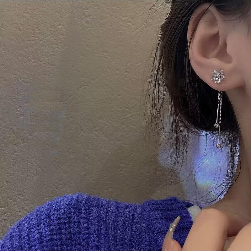 New Trend Sparkling Long Tassels Dangle Earrings For Women Elegant Crystal Flower Pendant Earring Party Wedding Jewelry