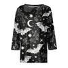 Women's Loose Fit Casual Halloween Print T-Shirt 3/4 Sleeve Round Neck Relaxed Fit Top for Everyday Wear