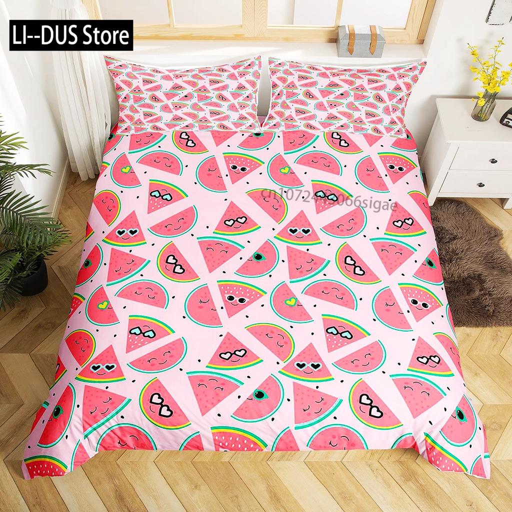 Watercolor Watermelon Duvet Cover Sets King Boys Girls Fruit Print Comforter Cover Sets 3PCS With 2 Pillowshames Bedroom Decor