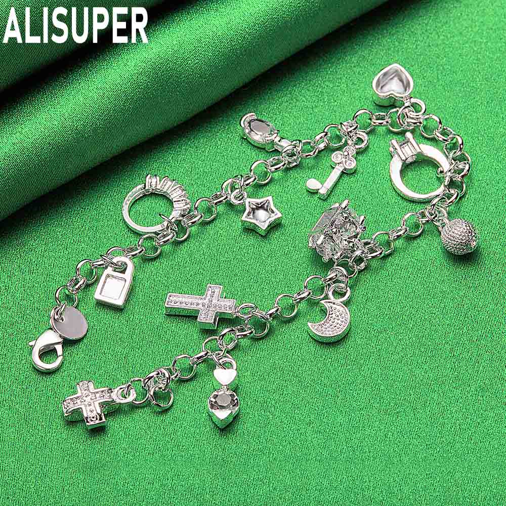 925 Sterling Silver Fashion Element Side Chain Exquisite Bracelet Gift Jewelry
