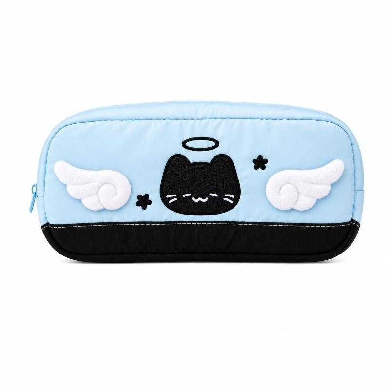 Cartoon Angel Demon Cat Pencil Case Large Capacity Mesh Pocket Design Stationery Storage for School Kids Students Gift