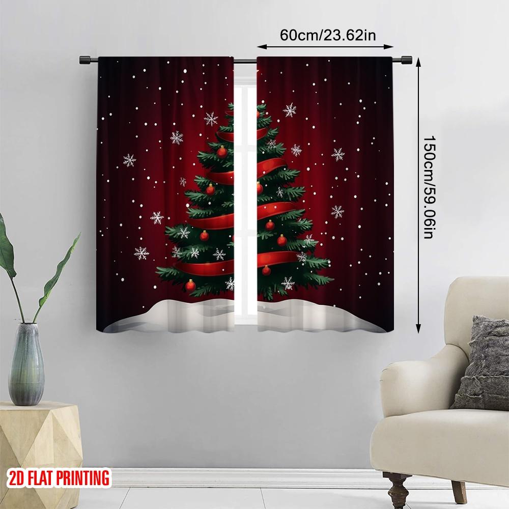 2 Stück, 2D-Flachdruck Minimalistische Vorhänge Weihnachtsbaum Schneeflocken Bänder Vielseitig Langlebig Polyester (ohne Stange) Zimmer