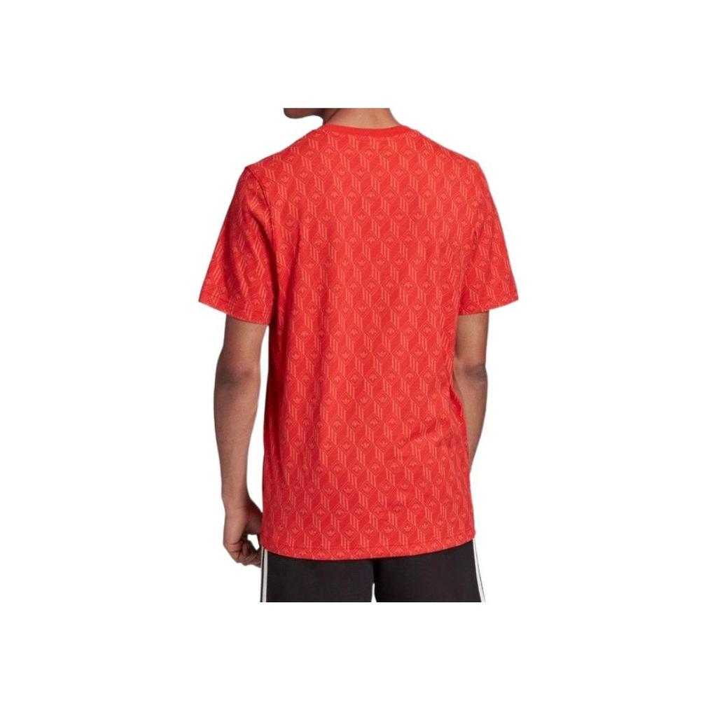 adidas Originals Mono Allover Print Logo Graphic Crew Neck T-Shirt Men Tops Orange FM3426