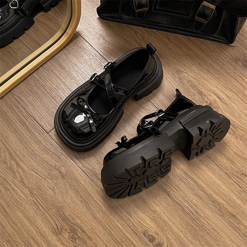 2025 Spring and Summer Retro Round Head New Jk Platform French Small Leather Shoes Women's Black Light Mouth Mary Jane Single Shoes