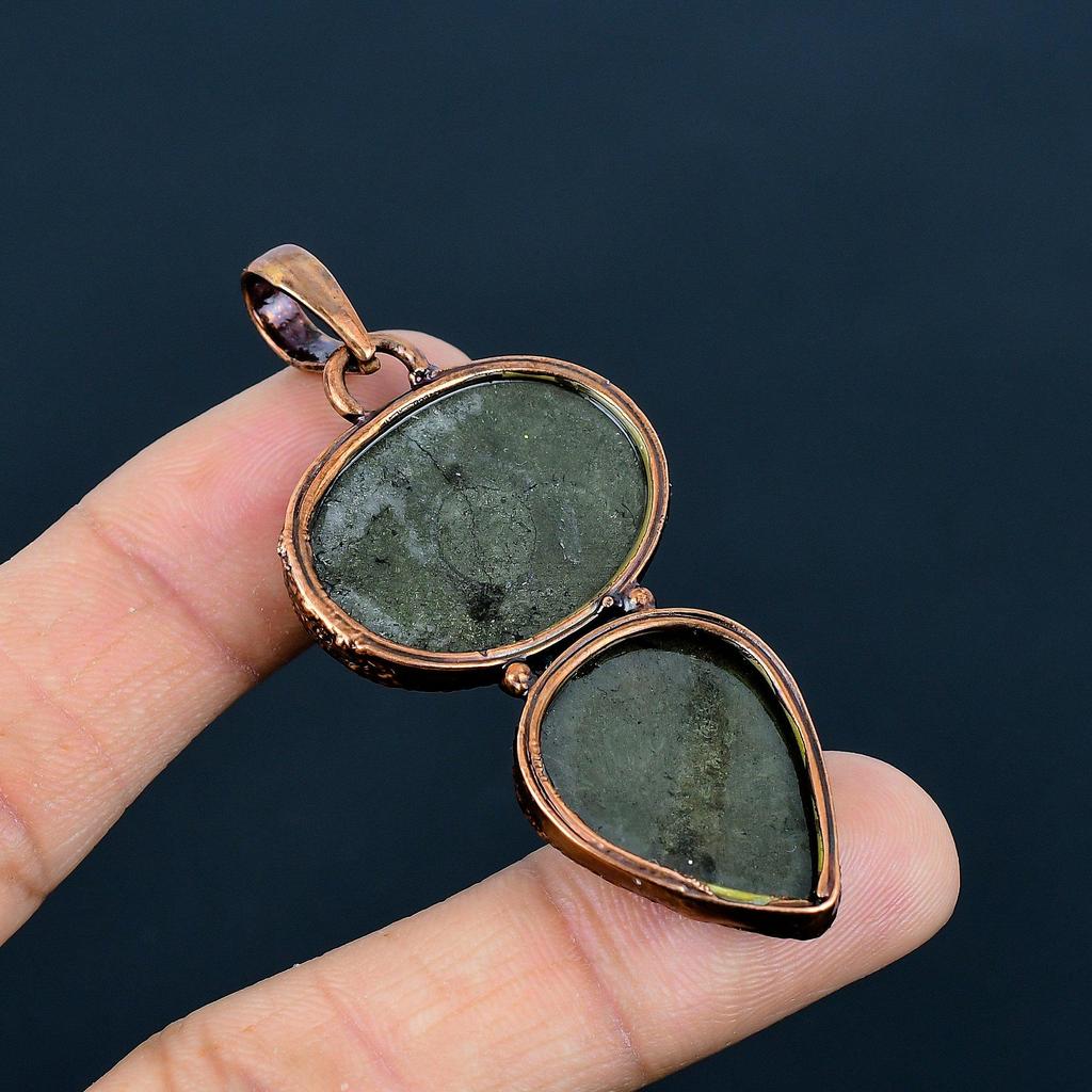 Golden Apache Pyrite Pendant, Copper Electroformed Jewelry, Gemstone Pendant, Gift For Her Handmade Dainty Jewelry