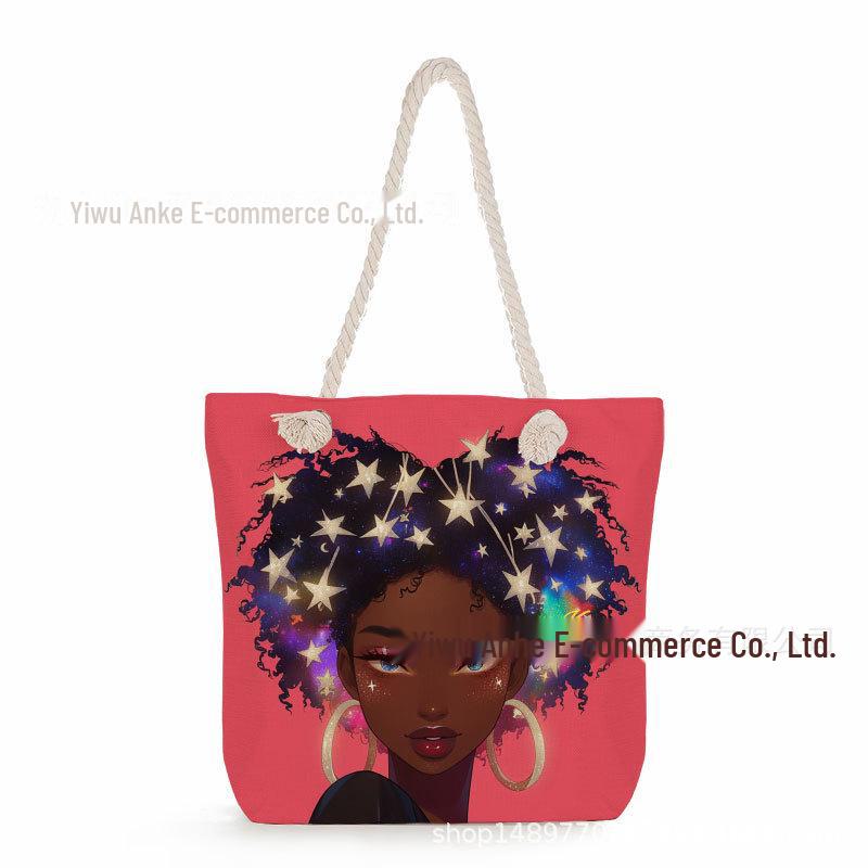 "Women's Lightweight Printed Handbags: Stylish Rope-Strap Shoulder Bags for a Versatile Beach Look"