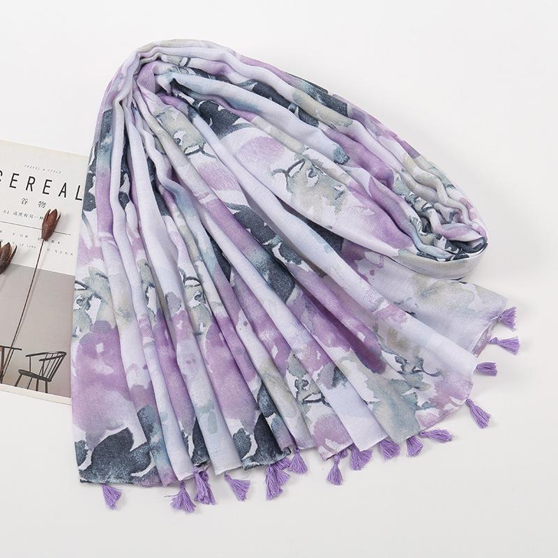 Literarischer kleiner frischer Retro-Fransenschal aus Baumwolle und Leinen, schöner bedruckter Seidenschal für Damen, japanischer Sonnenschutzschal