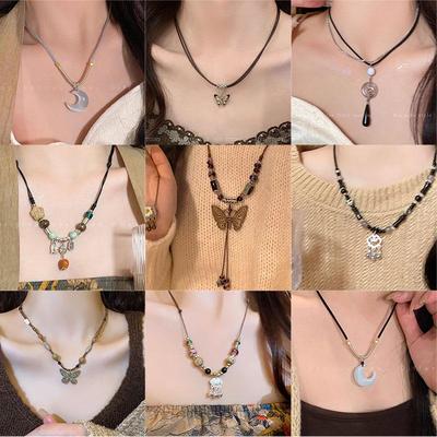 Colier Fluture Zen Chinezesc - Lanț Elegant Retro pentru Claviculă pentru Femei, Accesoriu Versatil Stil Etnic High-End
