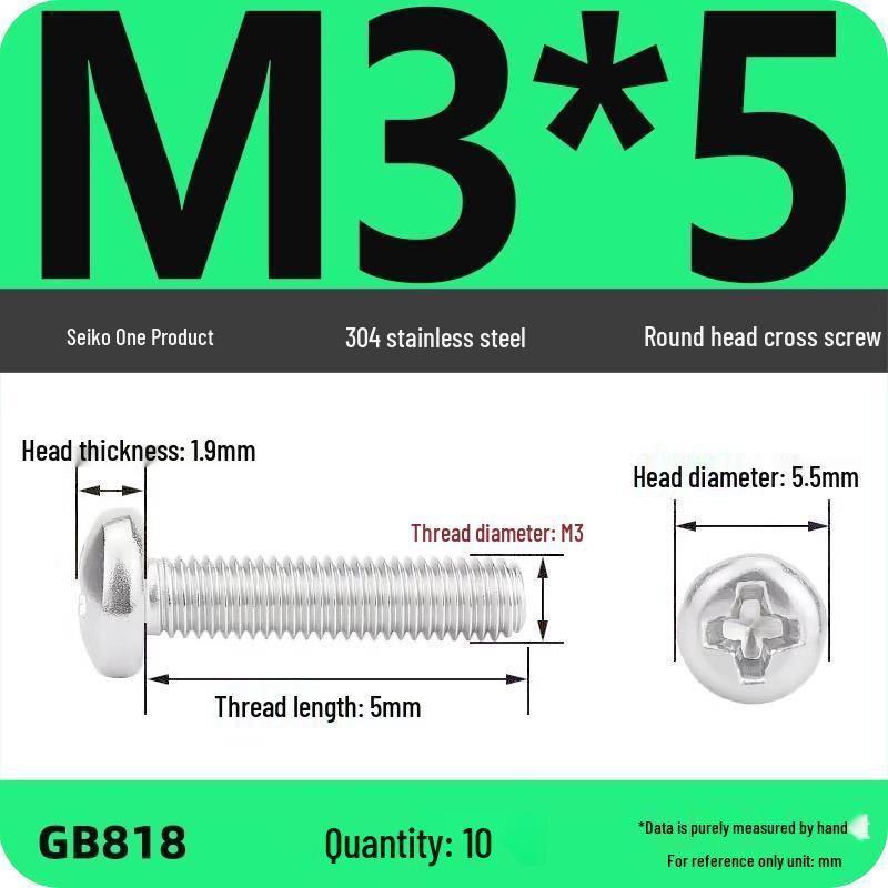 Phillips Pan Head Machine Screws, 304 Stainless Steel, Sizes M1-M10