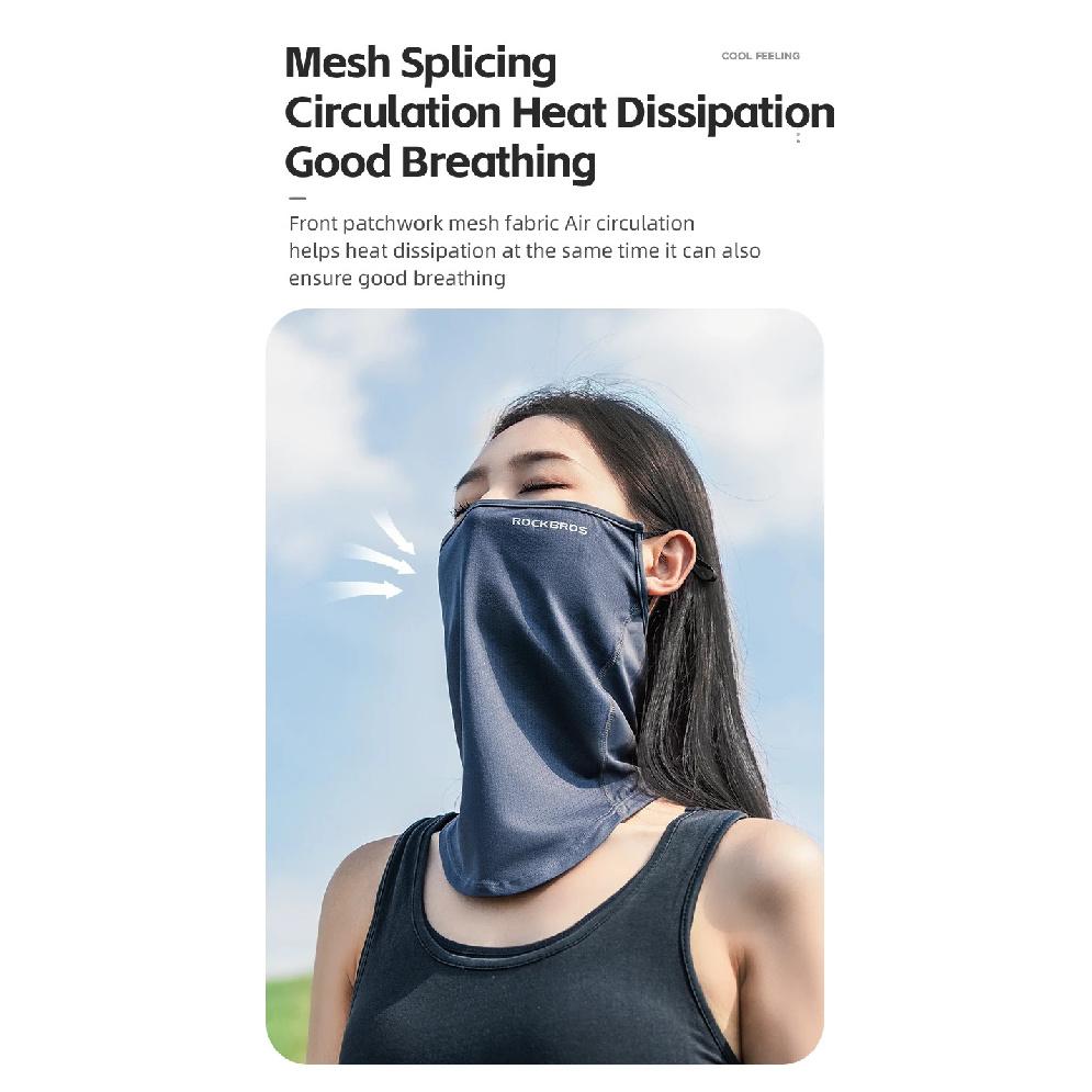 ROCKBROS Maschera Estiva in Seta Ghiacciata Protezione Solare Anti-UV Asciugatura Rapida Orecchie Regolabili Sciarpa Viso Traspirante Antipolvere Copricapo per Ciclismo