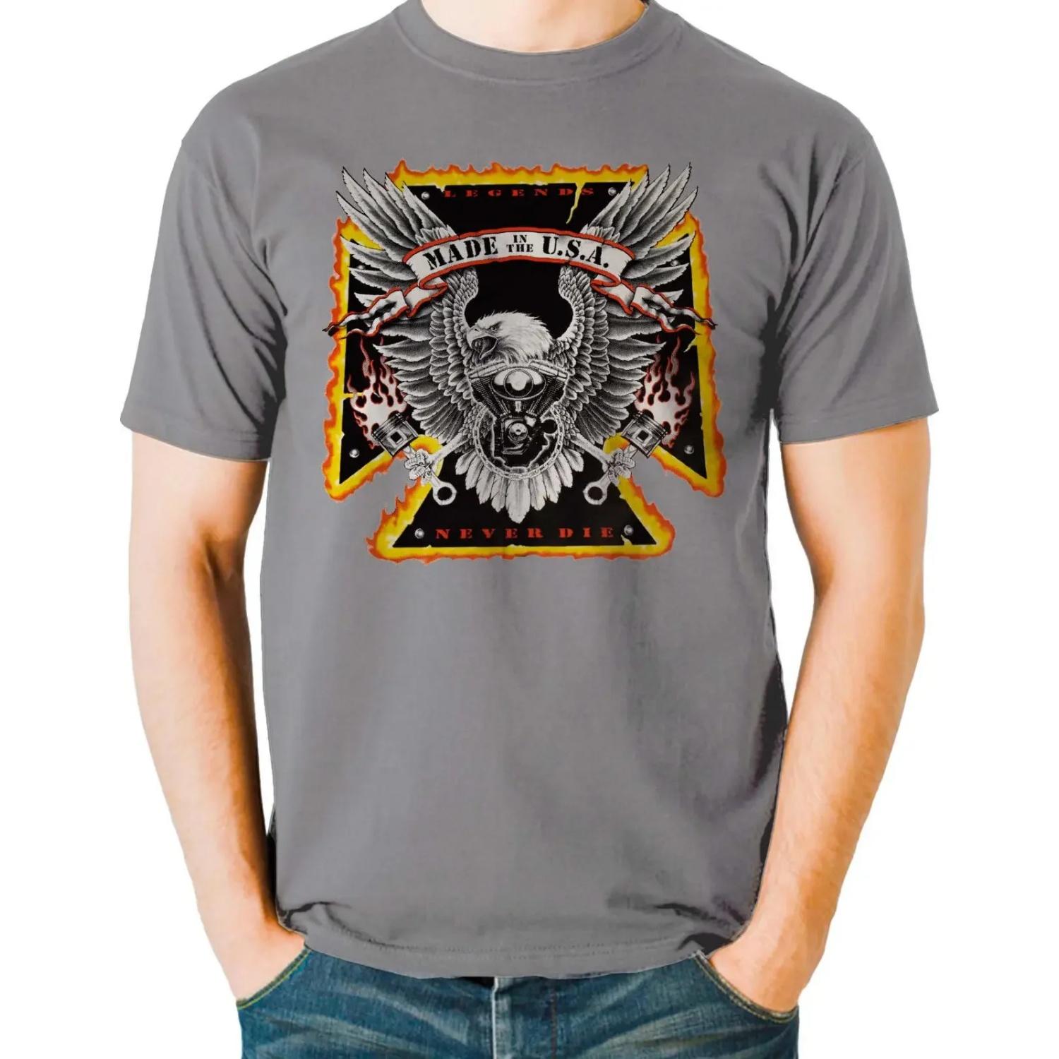 Legends Never Die. Road Riding Motorcyclist Eagle Cross T Shirt S чёрный