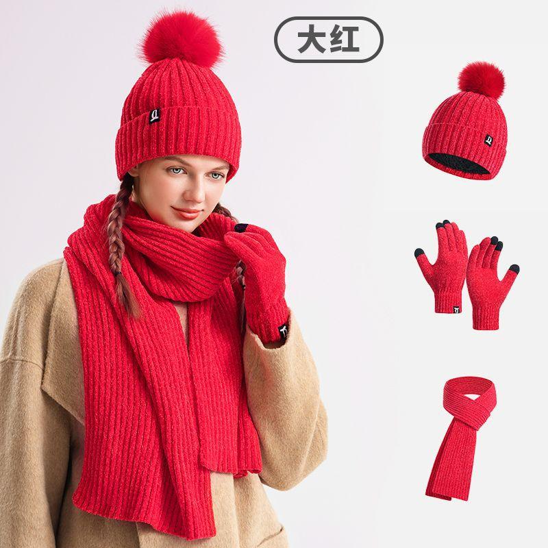 Women's Winter Knit Hat Scarf Gloves 3-Piece Set Thick Warm Knitted Beanie Set Soft Cozy Multiple Colors