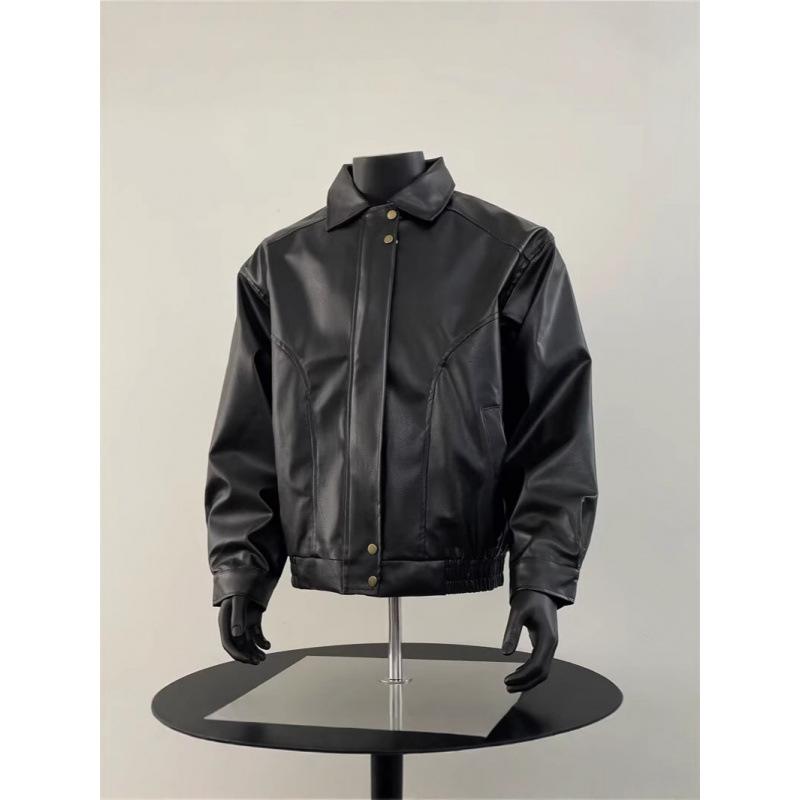 Men's Trendy American Retro PU Leather Lapel Jacket for Spring & Fall