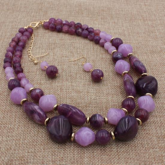 1 Set Layered Necklace Retro Design Jewelry Accessories Double Strand Statement Necklace Hook Earrings Set for Party