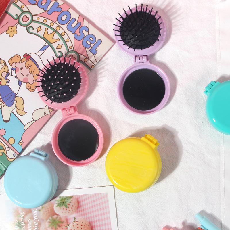 Pettine per capelli di piccole dimensioni con specchio pieghevole Pettine pieghevole per massaggio portatile da viaggio Spazzola per capelli per ragazza da donna con strumenti per lo styling a specchio