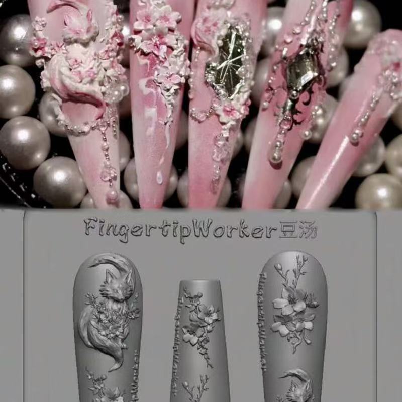 Blumen Fuchs Transparente Silikon-Nagelformen DIY Nagelkunst Dekoration Maniküre Design Werkzeuge 3D Acryl-Nagelkunst Schnitzform Anhänger