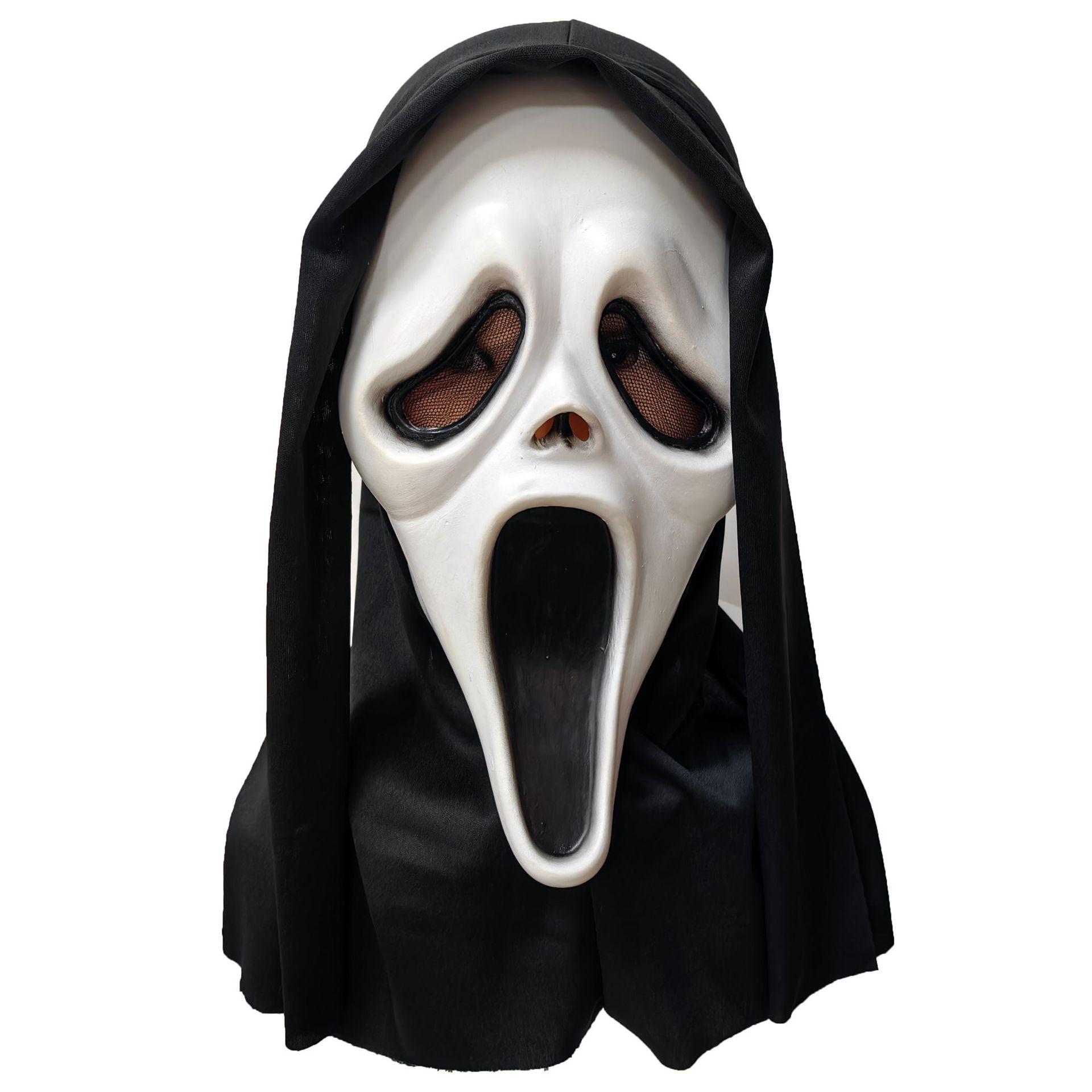 Halloween Horror Grim Reaper Skull Mask, Murder Mystery Game Dead by Daylight Scream Ghost Mask, Wolf Fang Ghost Mask White scream