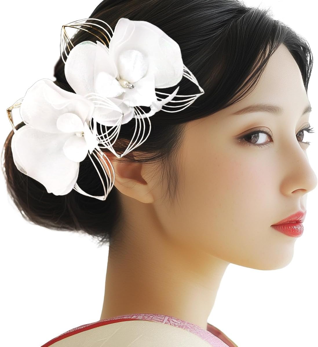 

hair accessory set featuring a Phalaenopsis orchid suitable for furisode and other Japanese or Two-piece design, wk-224, white, coming-of-age белый