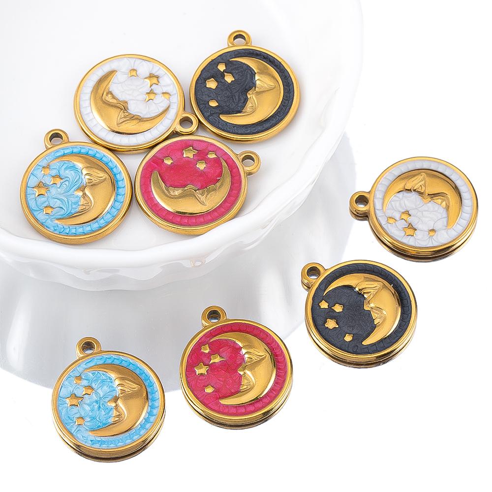 2pcs 5pcs Stainless Steel Colorful Enamel Moon Star Retro Bracelet Charm for Necklace Earring Component Jewelry Making Wholesale