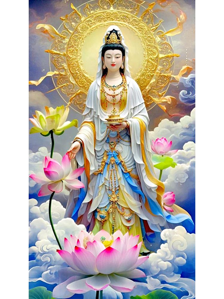 Neues 5D Guanyin Bodhisattva Muster Diamantmalerei Mosaik Stickerei Voll Quadratischer und Runder Diamant Groß Heimdekoration DIY