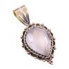 Natural Rose Quartz 925 Solid Sterling Silver Jewelry TwoTone Pendant 1.25" z1I38